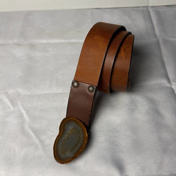 VTG‎ The Highwayman Brazilian Agate Buckle Steerhide Leather Belt XXL Western main image 5